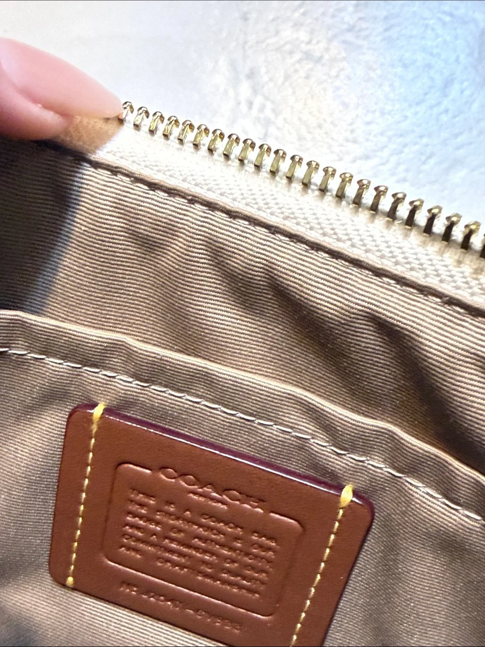 Coach Cream Signature Mini Shoulder Bag with Gold Hardware